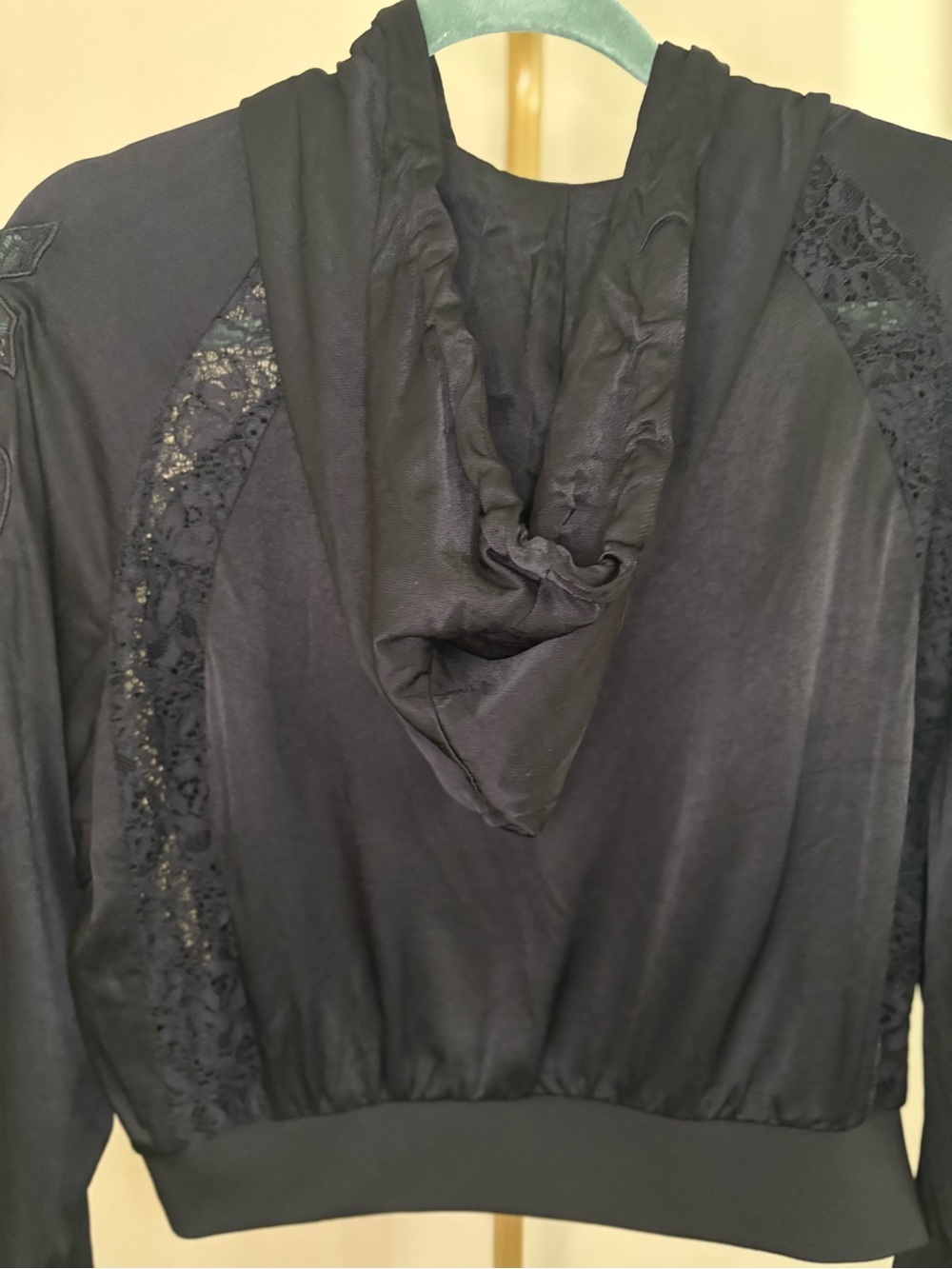 Kooples X Sport Black Lace-Trim Hooded Pullover - Picture 8 of 10